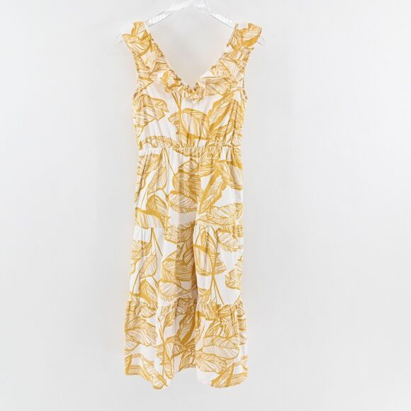 SUGAR LIPS Dress Size XS Yellow Tropical Print Poplin Cotton Ruffle Tiered Midi - Picture 5 of 12